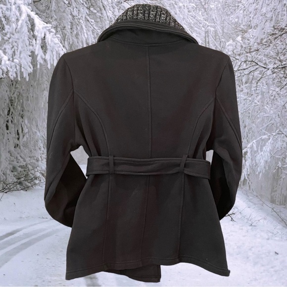Signature Studio Size XL Black Front Button Pea Coat Tie Belt & Pockets - Picture 4 of 6